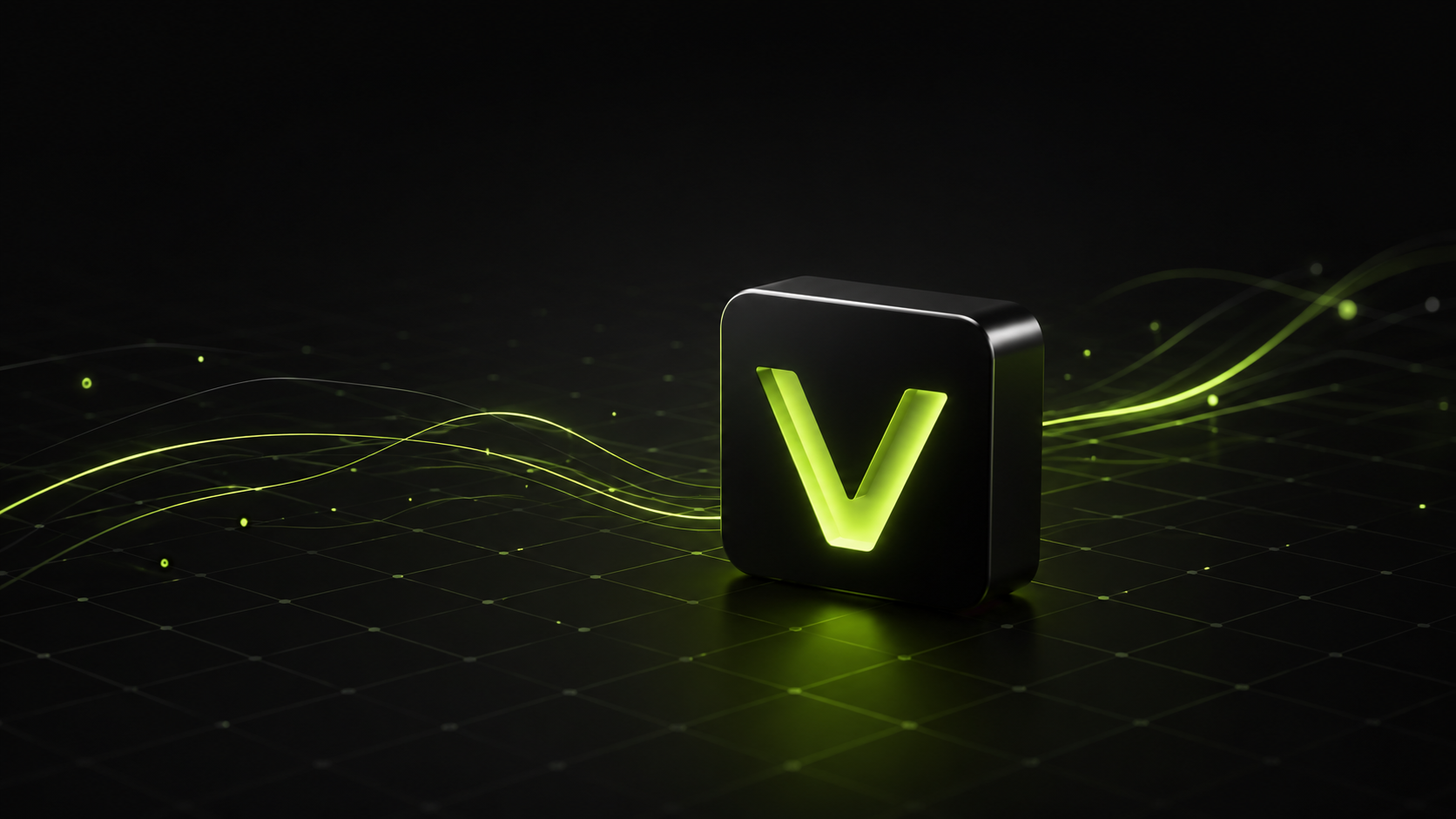Voidium studio brand mark rendered as a glowing 3D object